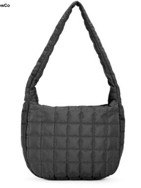 Quilted Nylon Shoulder Bag Large Hobo Padded Tote Purse